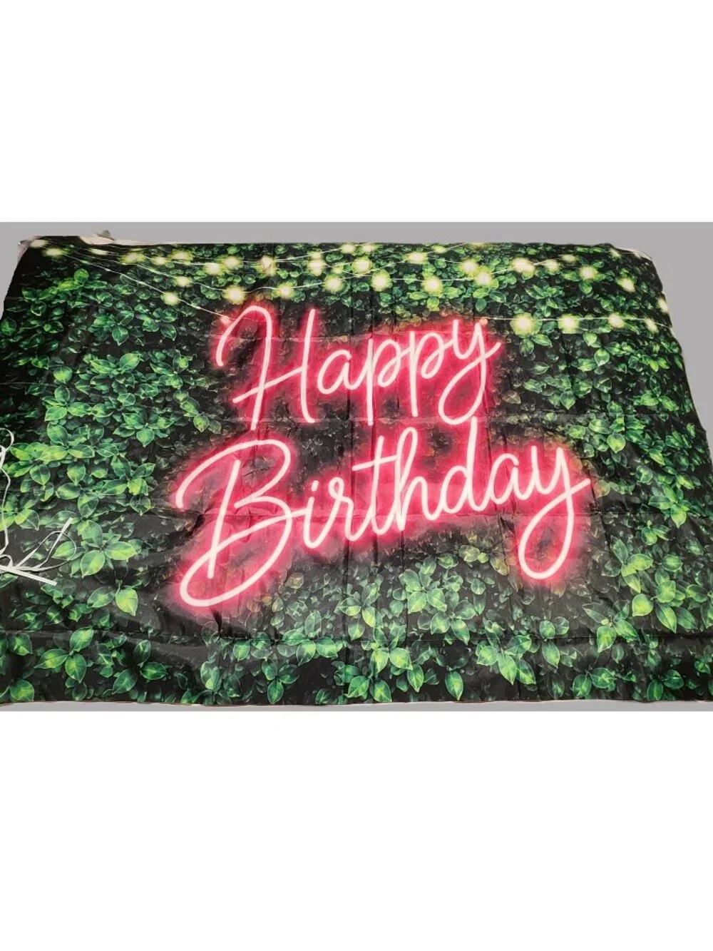 New: 5' x 7' Neon Pink Happy Birthday Banner with Ivy Backdrop